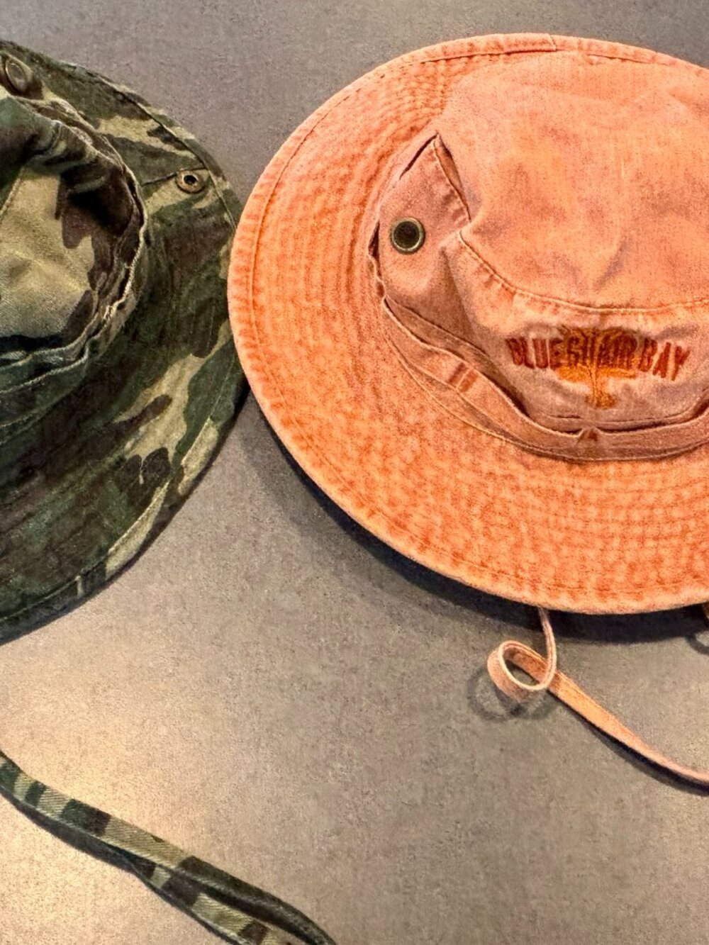 ~~Lot Of 2 Camo Sun/Bucket Style Adult L Hats....Camo/Rust....Laundered and read